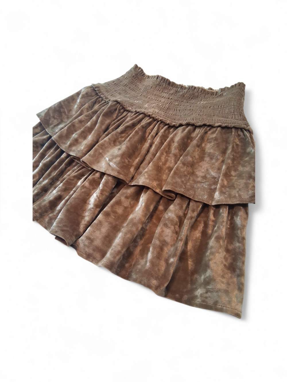 🆕Aerie Frills n Thrills Velvet Smocked Tiered Pull On Mini Skirt Womens Size XS - Picture 4 of 9